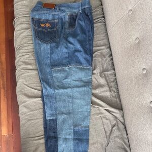 Coach pleated patch denim jeans